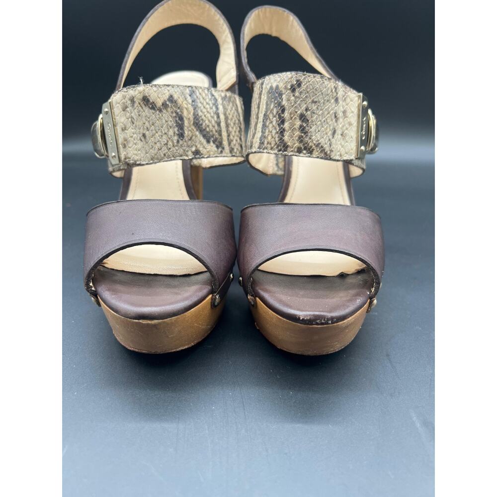 Womens COACH Darcey Open-Toe Snake-skin Print Platform Wood Heel ~ Size 6B